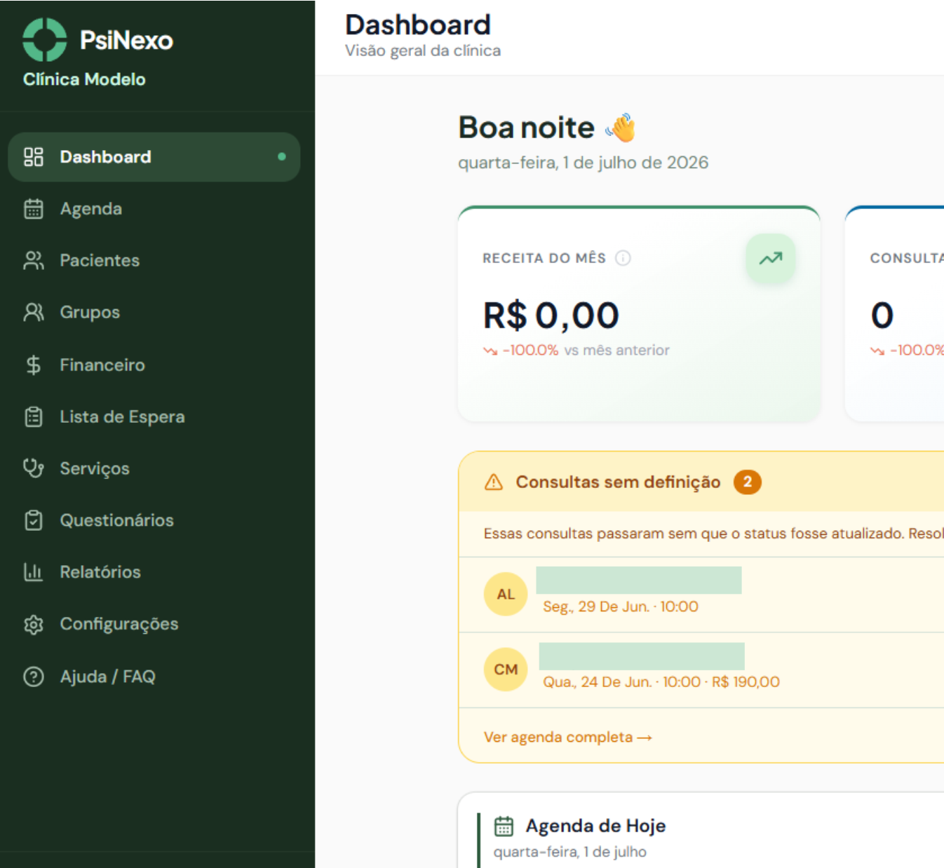 Dashboard do PsiNexo